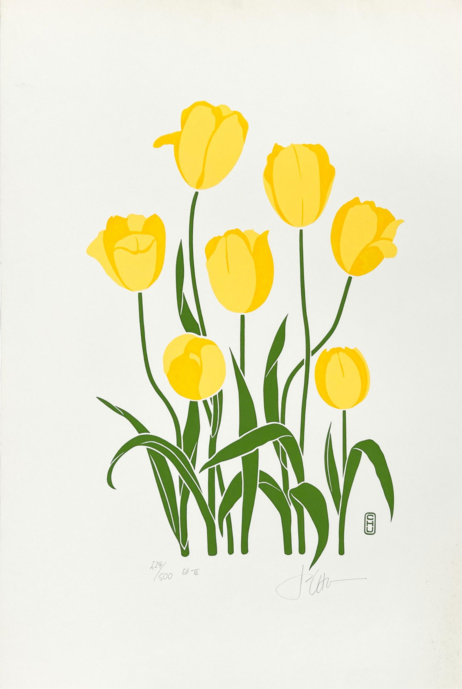 VINTAGE SILKSCREEN TULIPS, SIGNED (1 of 5)