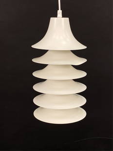 JORGEN GAMMELGAARD TIP TOP PENDANT LAMP: Danish mid-century "Tip Top" pendant light by Jorgen Gammelgaard. No apparent labels. Dimensions: (Pendant) H 14" x Dia. 7.5" Condition: Untested. One shade with bending.