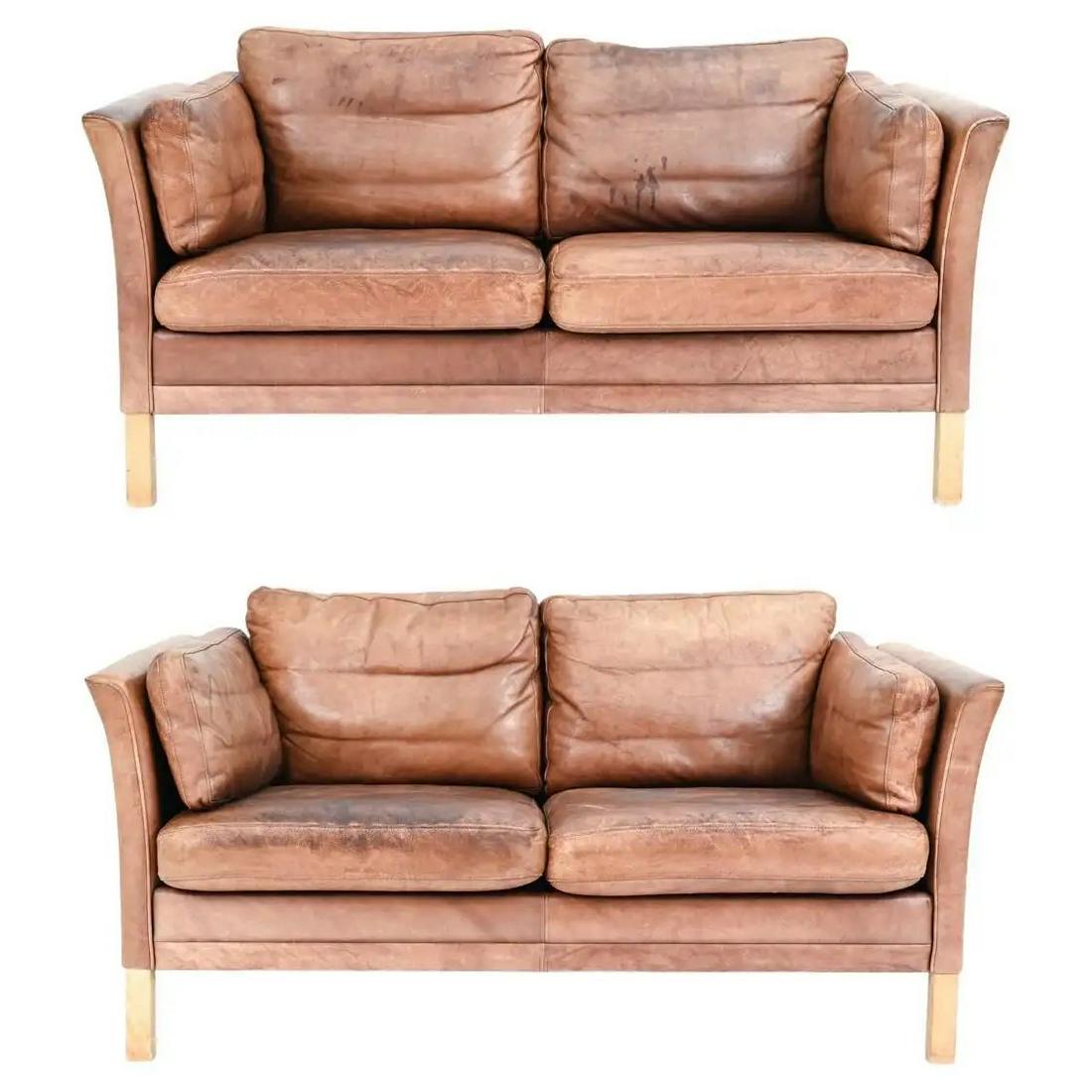 PAIR OF MOGENS HANSEN DANISH LEATHER SETTEES (1 of 18)