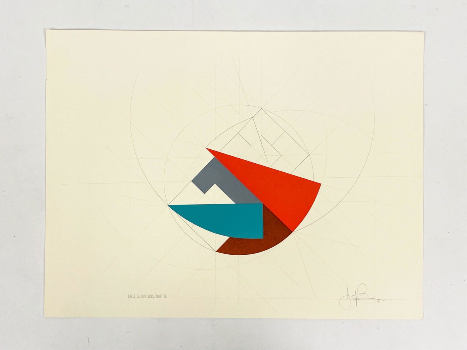 JOHN PEARSON (B. 1940) MIXED MEDIA ABSTRACT: Silkscreen with hand-drawn pencil lines. Published by the Print Club of Cleveland. Pencil signed, dated '84. Titled "Circle - Section Series/Invert PC." Dimensions: (Paper) H 19" x W 25" Condition: Ap