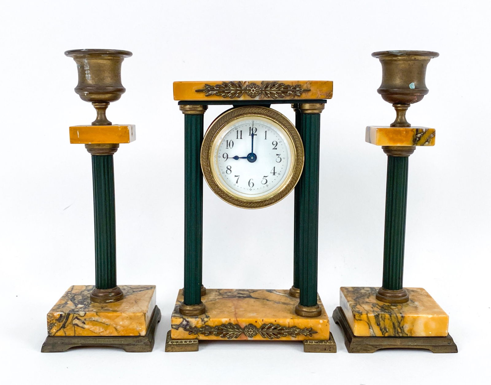FRENCH EMPIRE-STYLE DEPOSE CLOCK & GARNITURE (1 of 11)