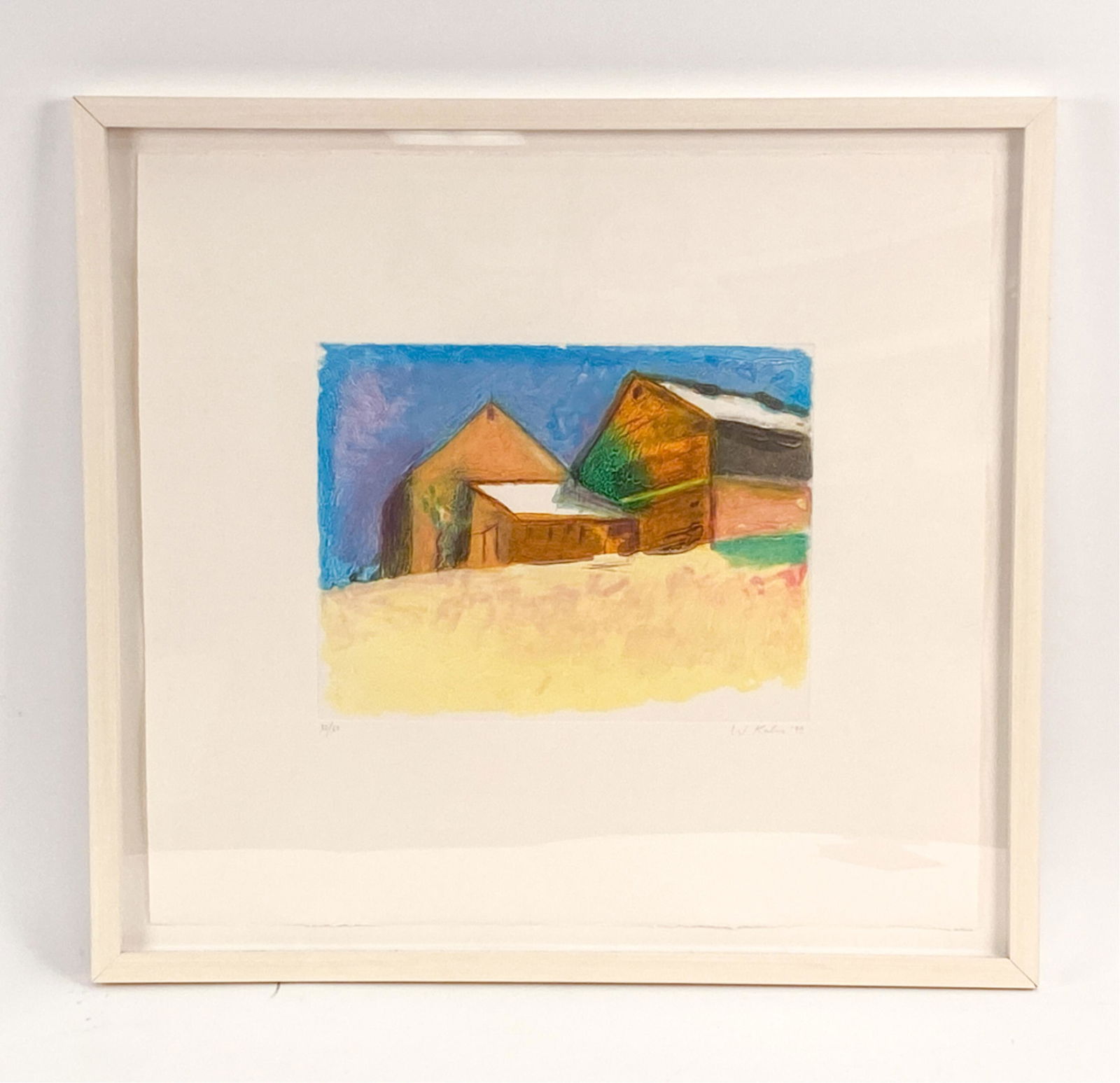 WOLF KAHN (1922-2020) COLOR LITHOGRAPH: Pencil signed, dated '99. Numbered 50/60. Heavy plate mark. Dimensions: (Frame) H 25.5" x W 27.25", (Paper) H 23" x W 24" Condition: Float mounted. Bright paper, good colors.