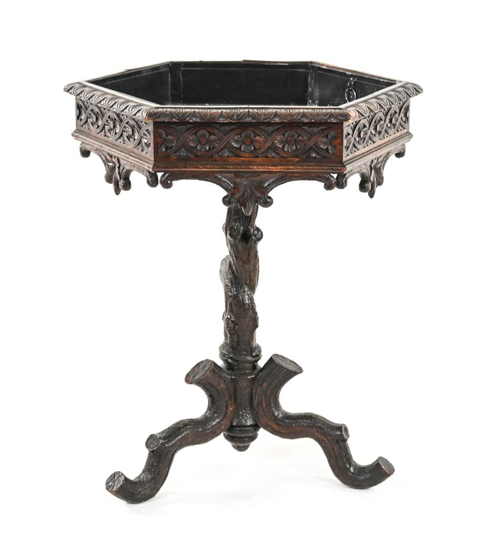 LATE 19TH C. CARVED OAK FAUX BOIS PLANTER STAND (1 of 11)