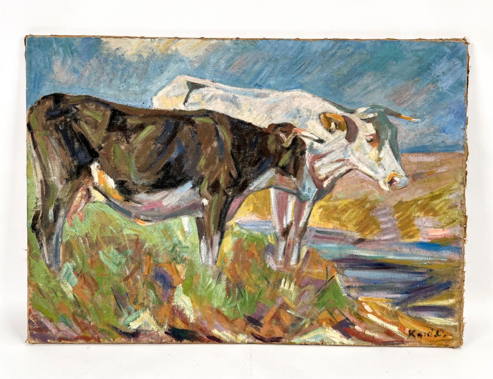 EARLY 20TH C. EXPRESSIONIST O/C OF COWS (1 of 12)