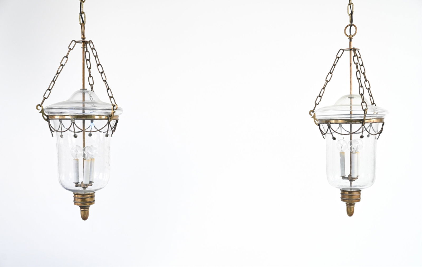 PAIR OF ANTIQUE BELL JAR PENDANT LAMPS (1 of 10)