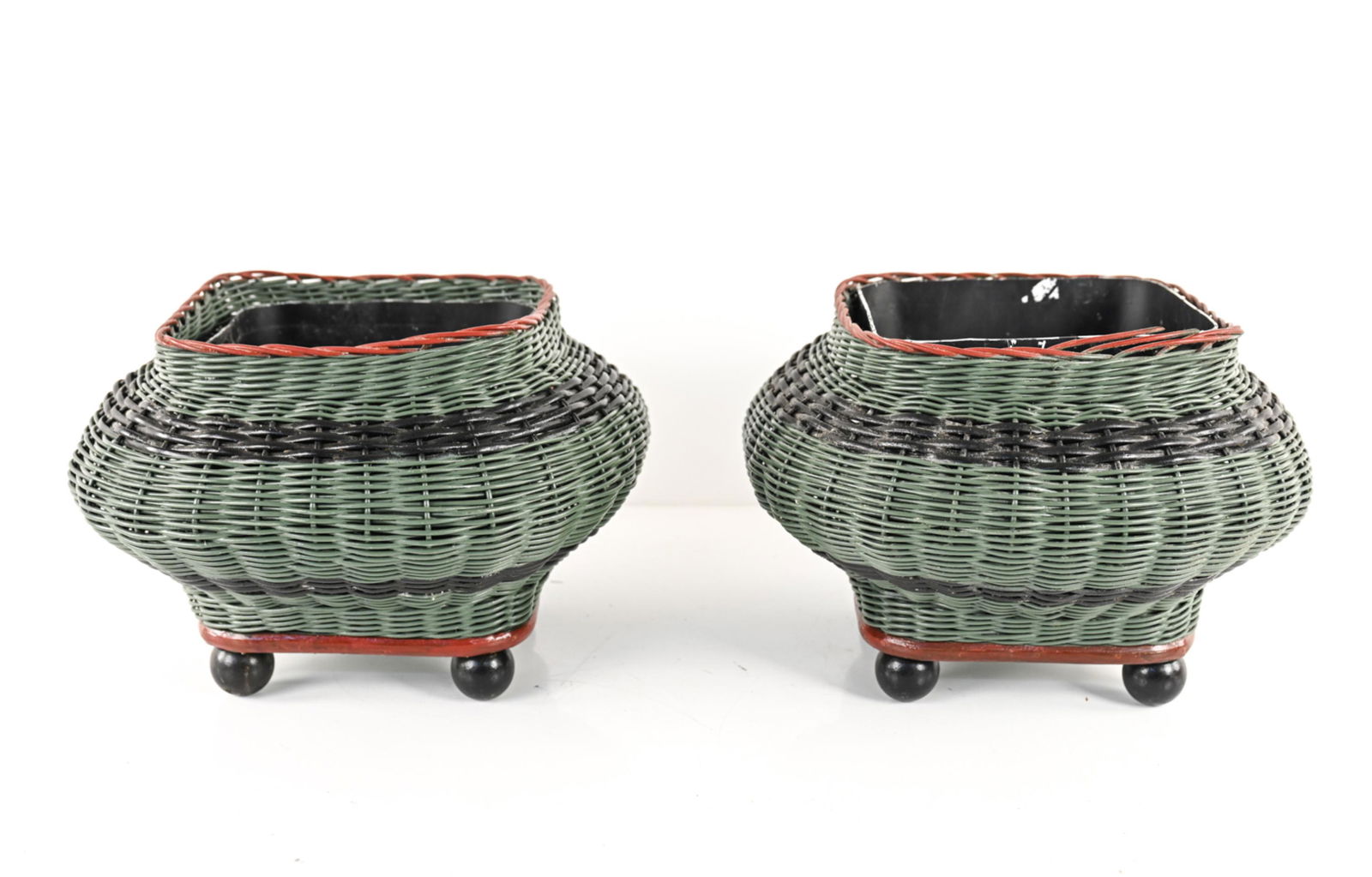 (2) PAINTED WICKER FOOTED PLANTERS (1 of 7)