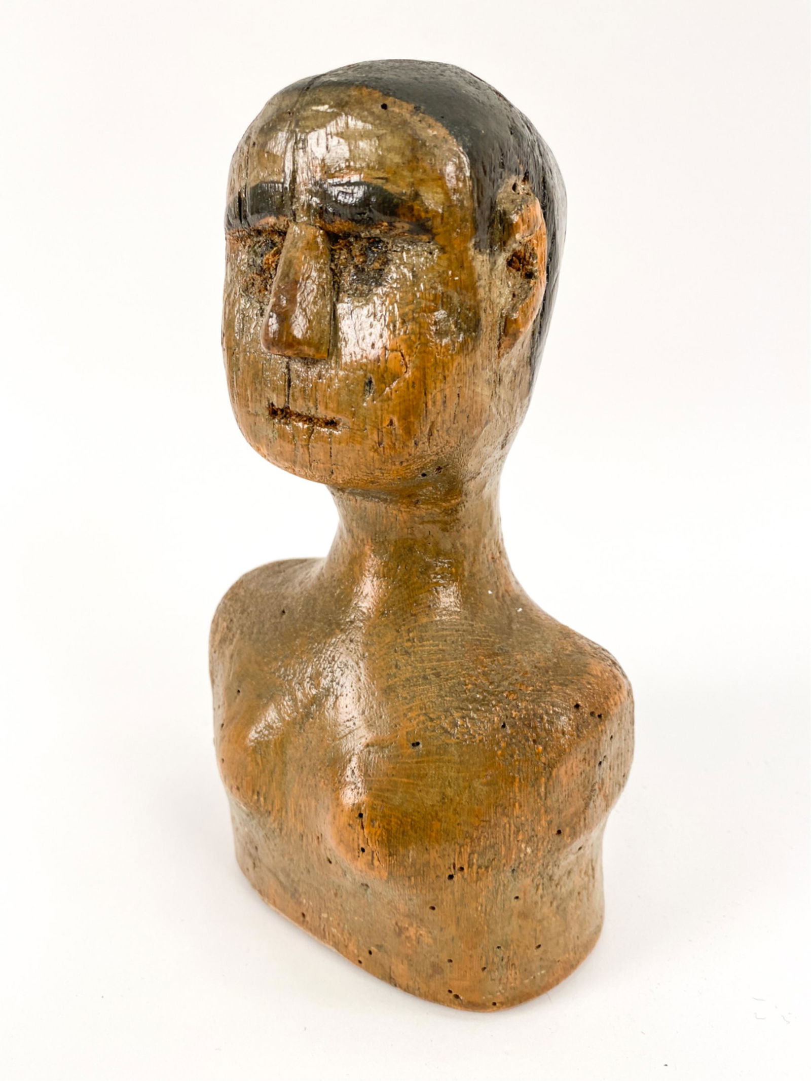 FOLK ART CARVED FEMALE BUST (1 of 10)