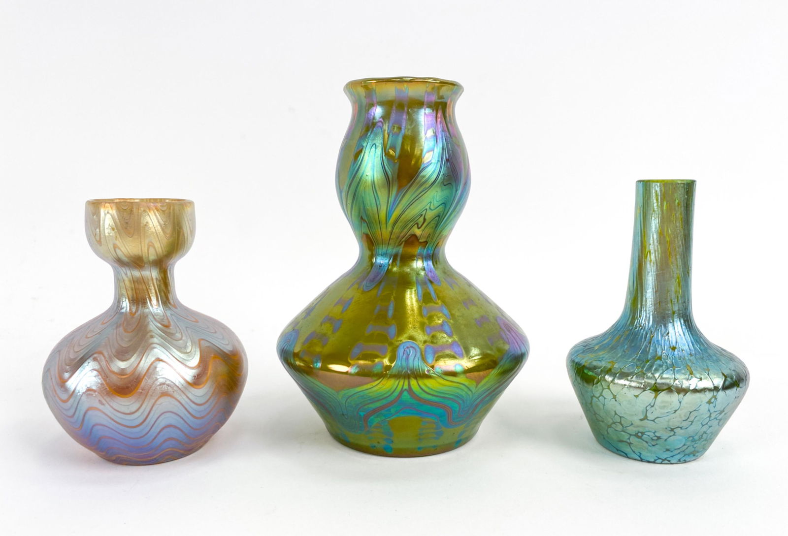 (3) IRIDESCENT ART GLASS VASES INCL. LOETZ (1 of 9)
