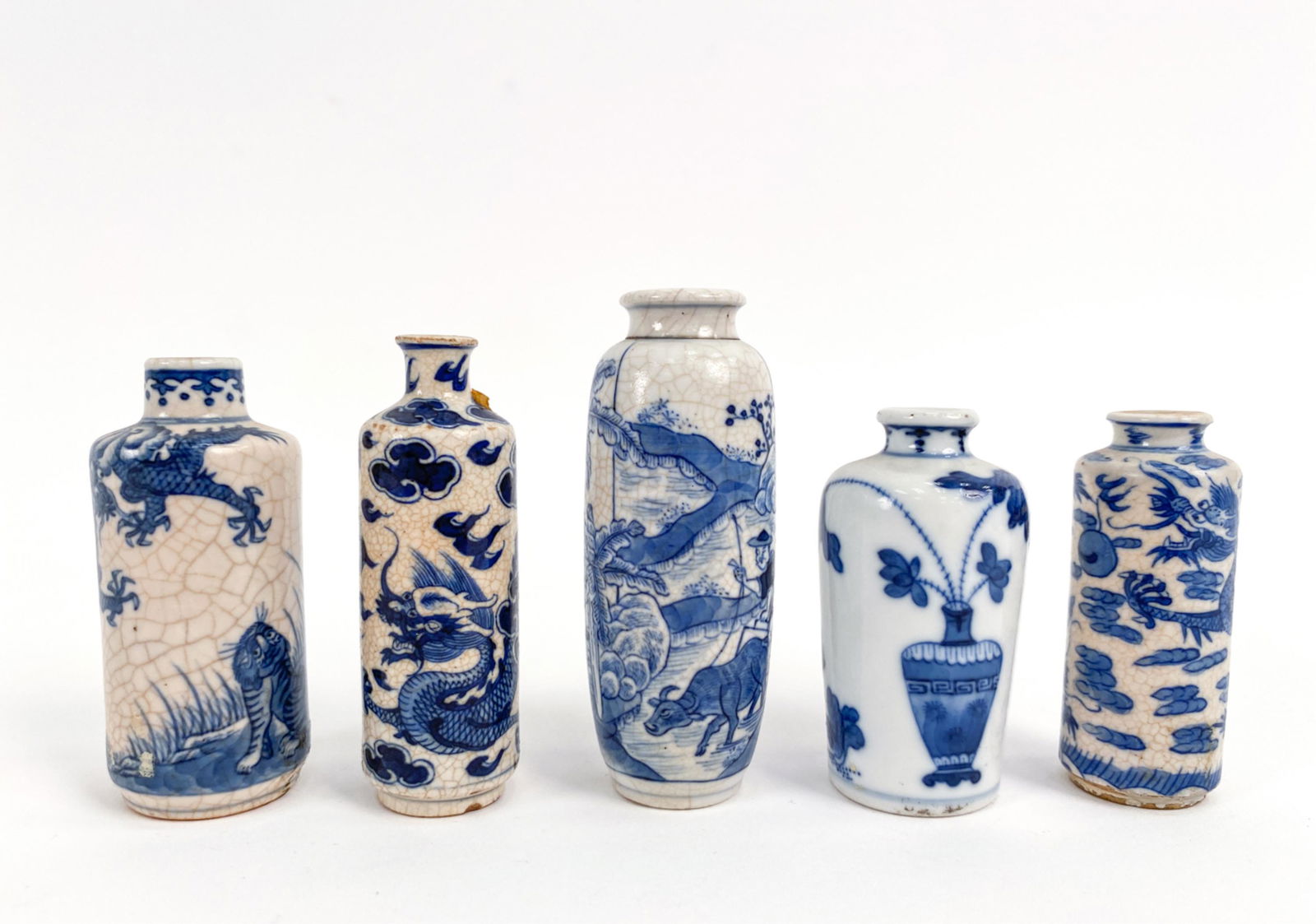 (5) CHINESE BLUE & WHITE PORCELAIN SNUFF BOTTLES (1 of 15)