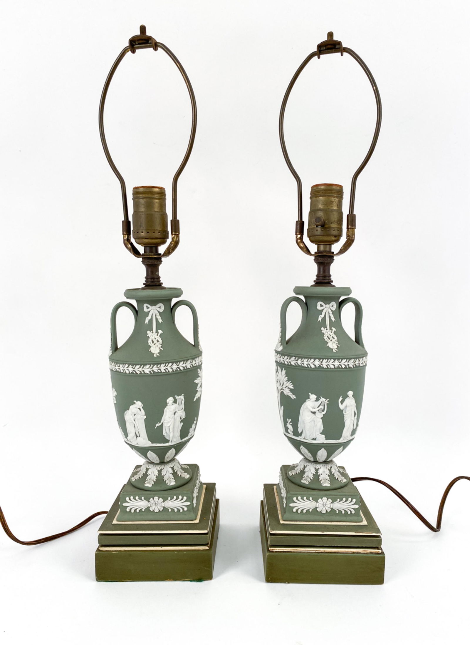 PAIR OF ANTIQUE WEDGWOOD JASPERWARE LAMPS (1 of 15)