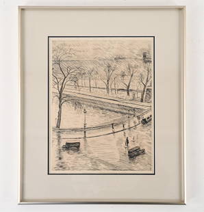 ETCHING AFTER ALBERT MARQUET "LA SEINE": Possibly a restrike etching. Dimensions: (Frame) H 20" x W 17" (Image) H 13" x W 10" Condition: Not examined out of frame. Frame with a few rubs. Slight age toning to paper.