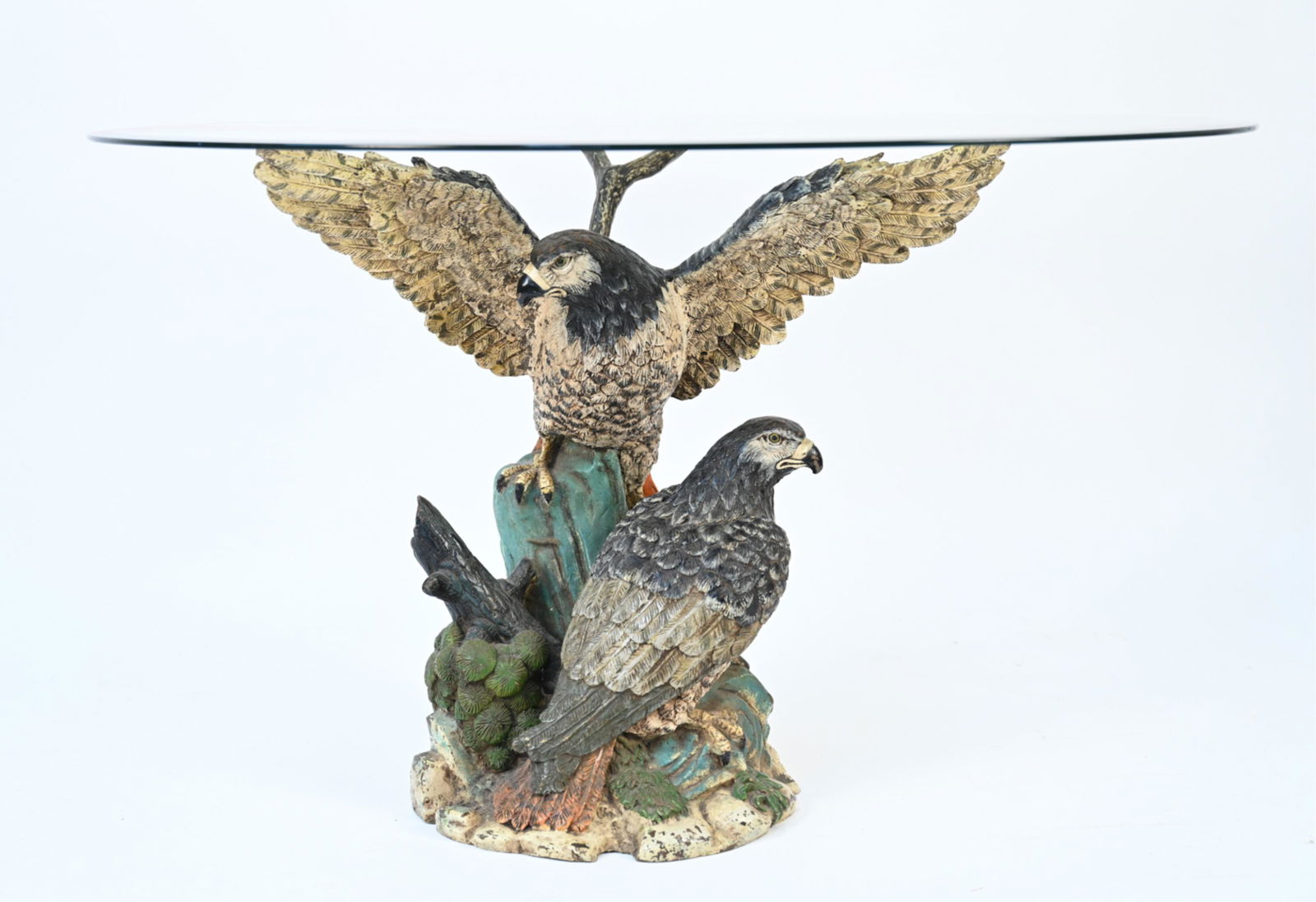 COLD-PAINTED BRONZE SCULPTURAL HAWK TABLE (1 of 20)