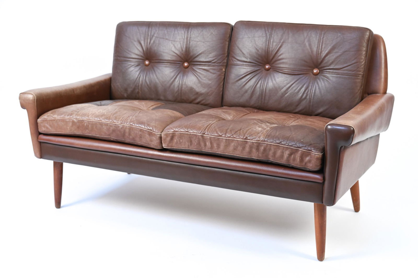 SVEND SKIPPER DANISH LEATHER LOVESEAT, C. 1960'S (1 of 11)