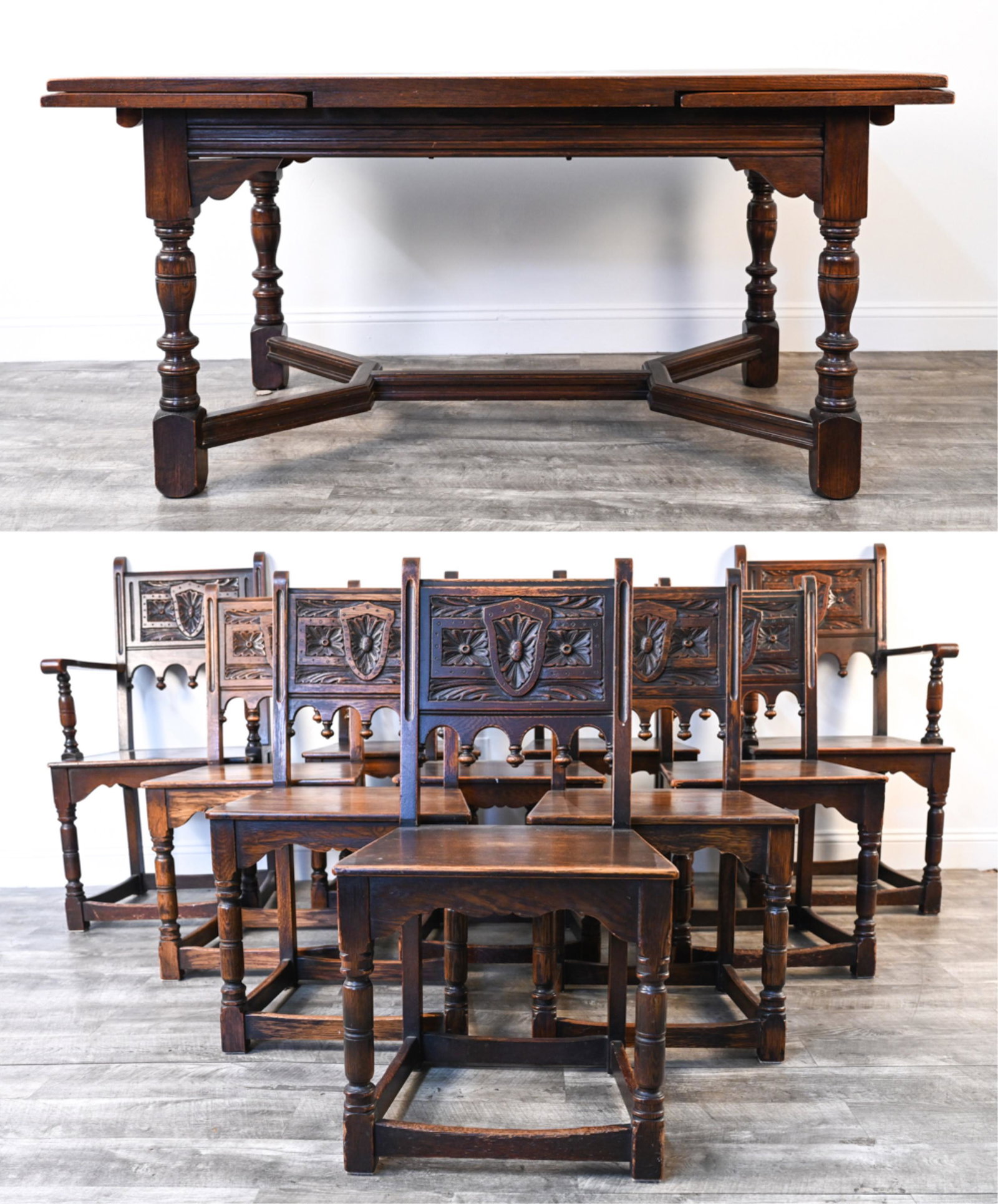 20TH C. GOTHIC REVIVAL OAK DINING SUITE (1 of 20)
