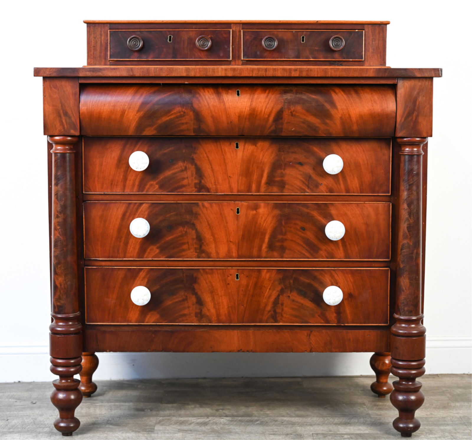 EMPIRE PERIOD FLAME MAHOGANY CHEST OF DRAWERS (1 of 17)