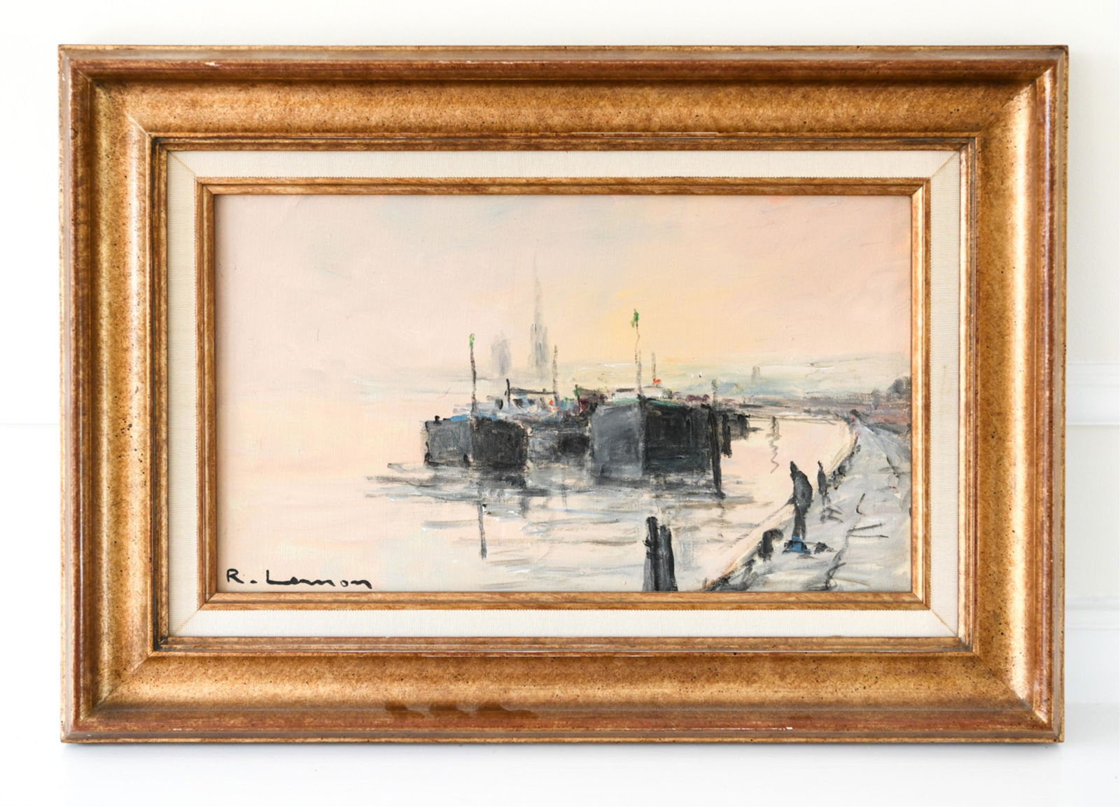 FRENCH O/C PARISIAN PORT SCENE W/ BOATS (1 of 8)
