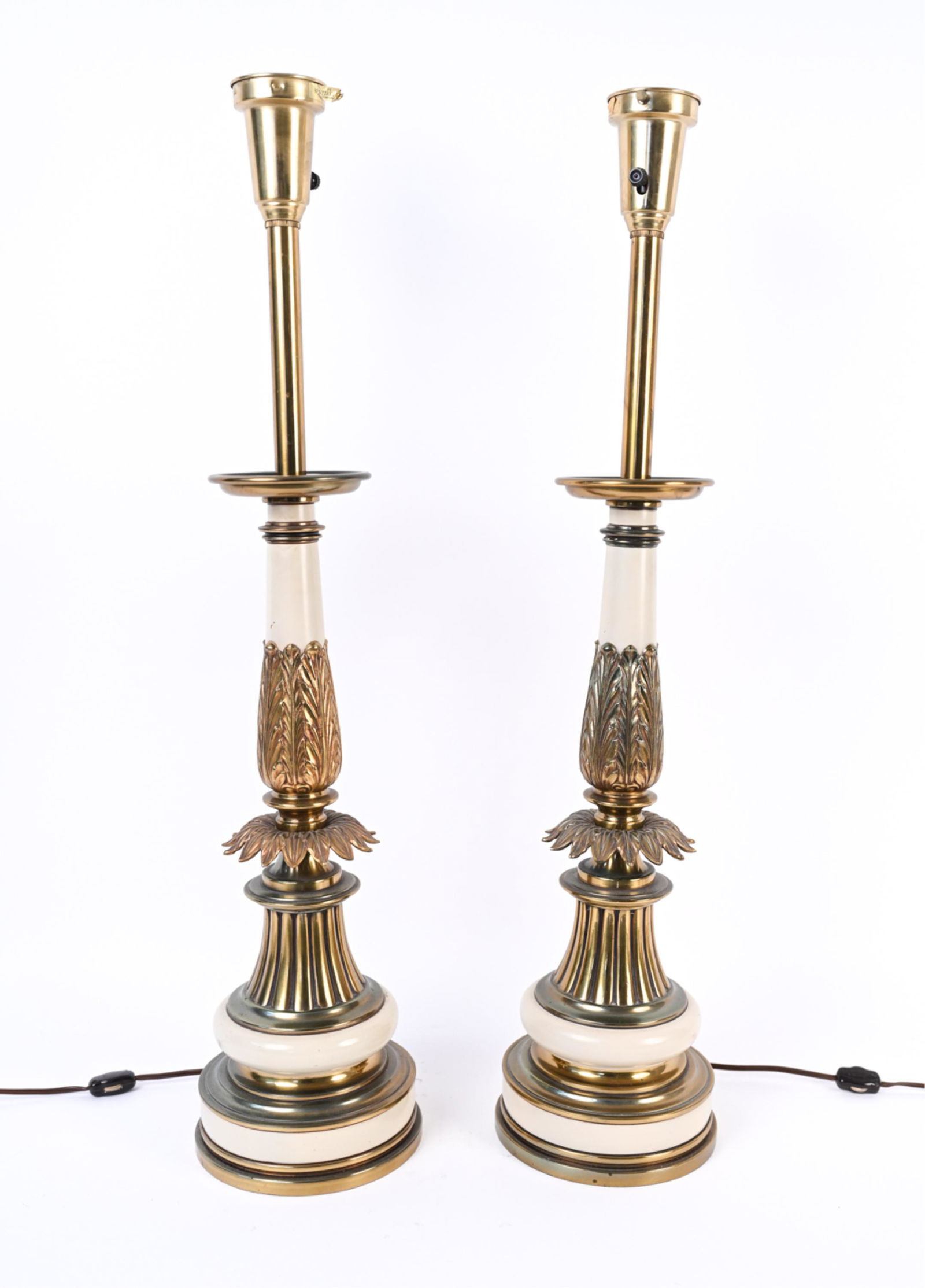PAIR OF STIFFEL ENAMEL & BRASS TABLE LAMPS (1 of 11)