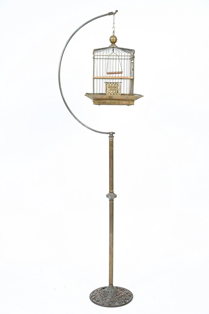 ANTIQUE VICTORIAN BRASS BIRDCAGE ON STAND (1 of 10)