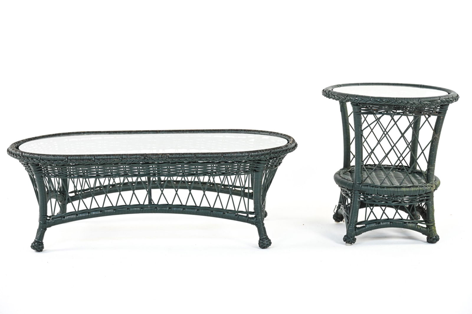 (2) VINTAGE PAINTED WICKER PATIO TABLES (1 of 7)