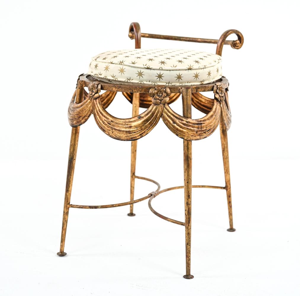 HOLLYWOOD REGENCY GILT METAL VANITY STOOL (1 of 11)