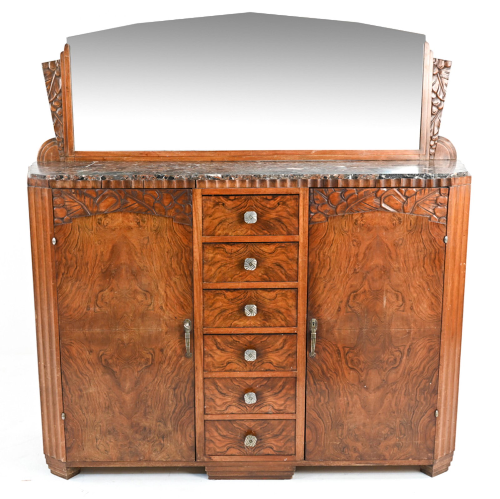 FRENCH ART DECO BURLWOOD MIRRORED SIDEBOARD (1 of 15)