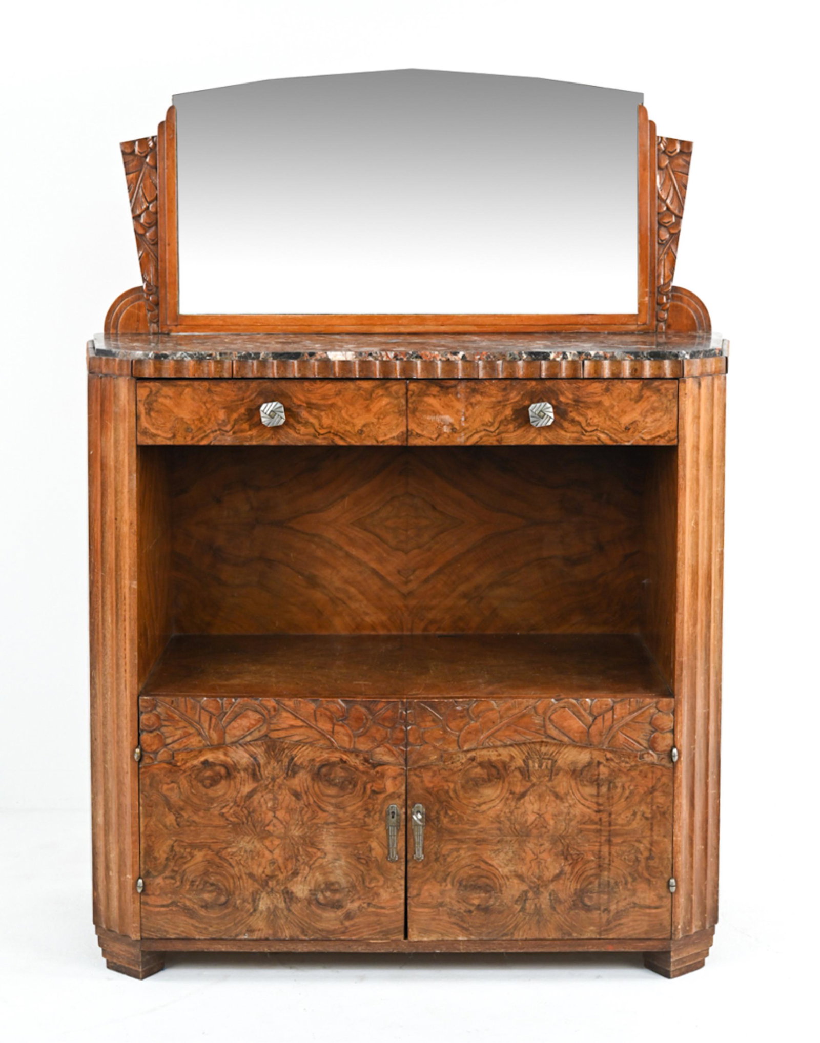 FRENCH ART DECO BURLWOOD MIRRORED BAR CABINET (1 of 16)