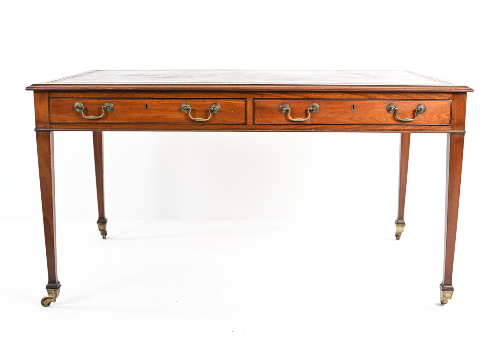 EDWARDIAN MAPLE & CO. LEATHER-TOP PARTNERS' DESK (1 of 15)