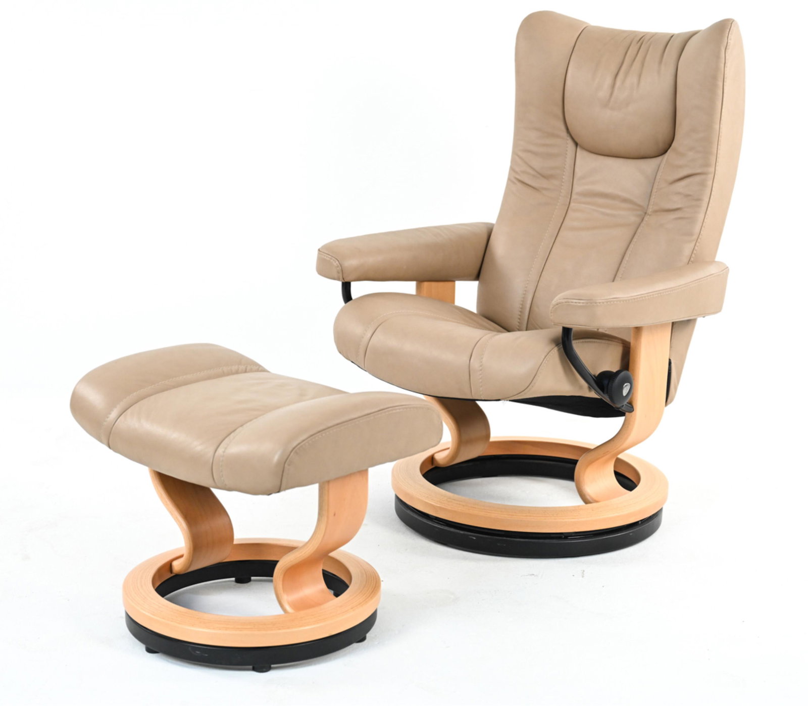 EKORNES STRESSLESS LEATHER WING CHAIR & OTTOMAN (1 of 10)