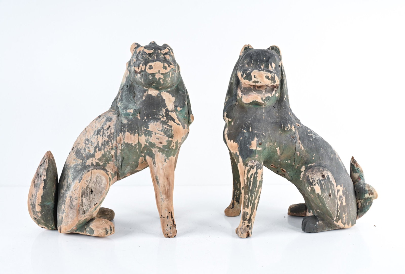 PAIR OF CHINESE PAINTED WOOD FOO LION GUARDIANS (1 of 13)
