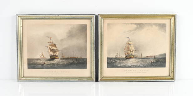 PAIR OF H. PAPPRILL HAND-COLORED SHIP ENGRAVINGS: (2) Late 19th Century engravings by Henry Papprill - "Outward Bound" and "Homeward Bound" - after paintings by Samuel Walters. Dimensions: (Frame) H 13.75" x W 15.5" Condition: Not examined out of