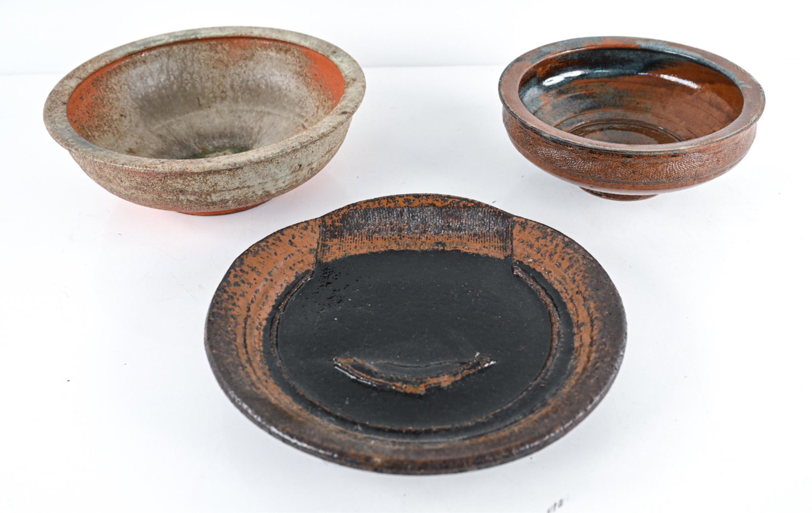(3) LARGE RAKU STUDIO POTTERY BOWLS (1 of 11)
