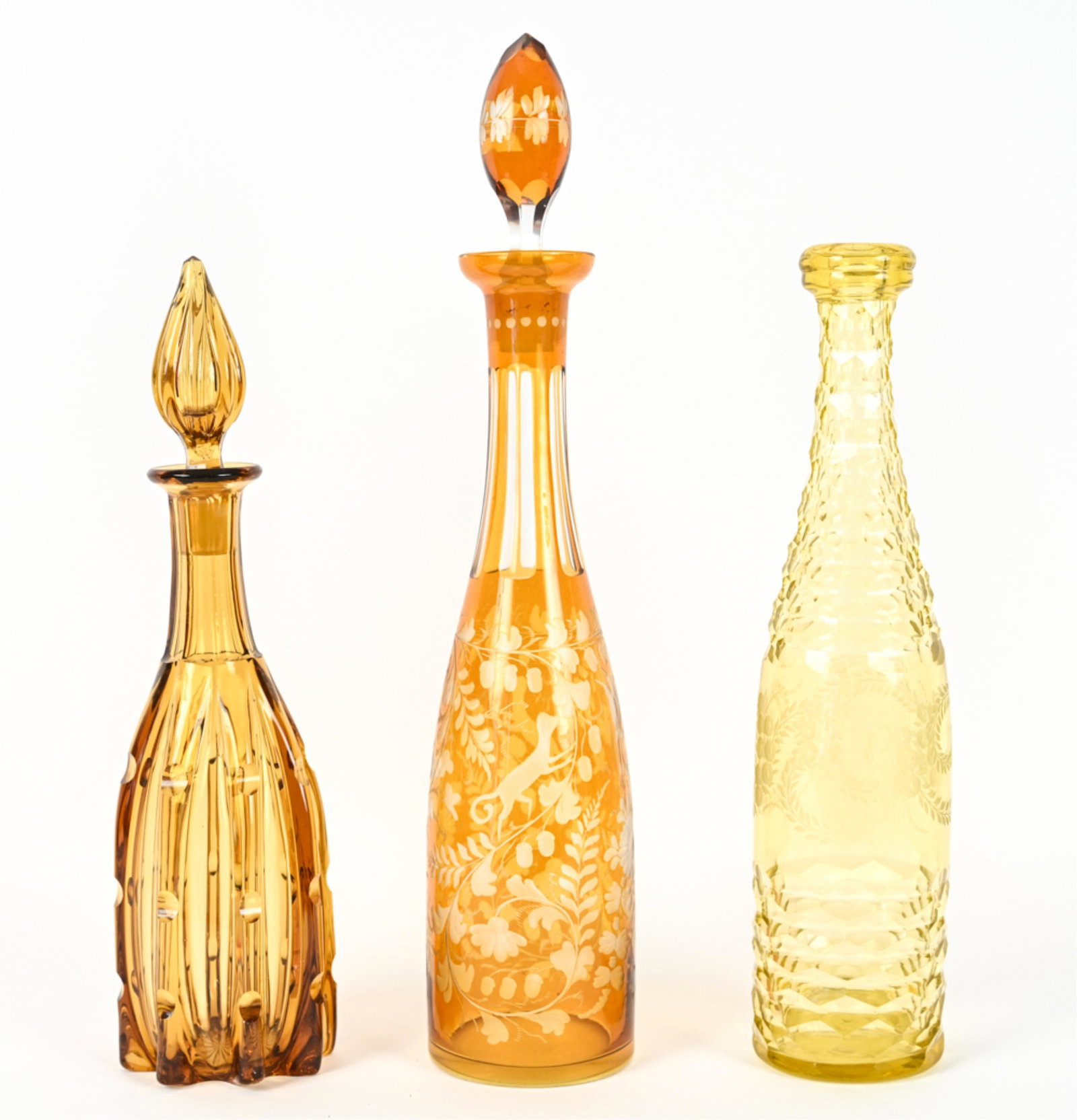 (3) AMBER GLASS DECANTERS (1 of 9)