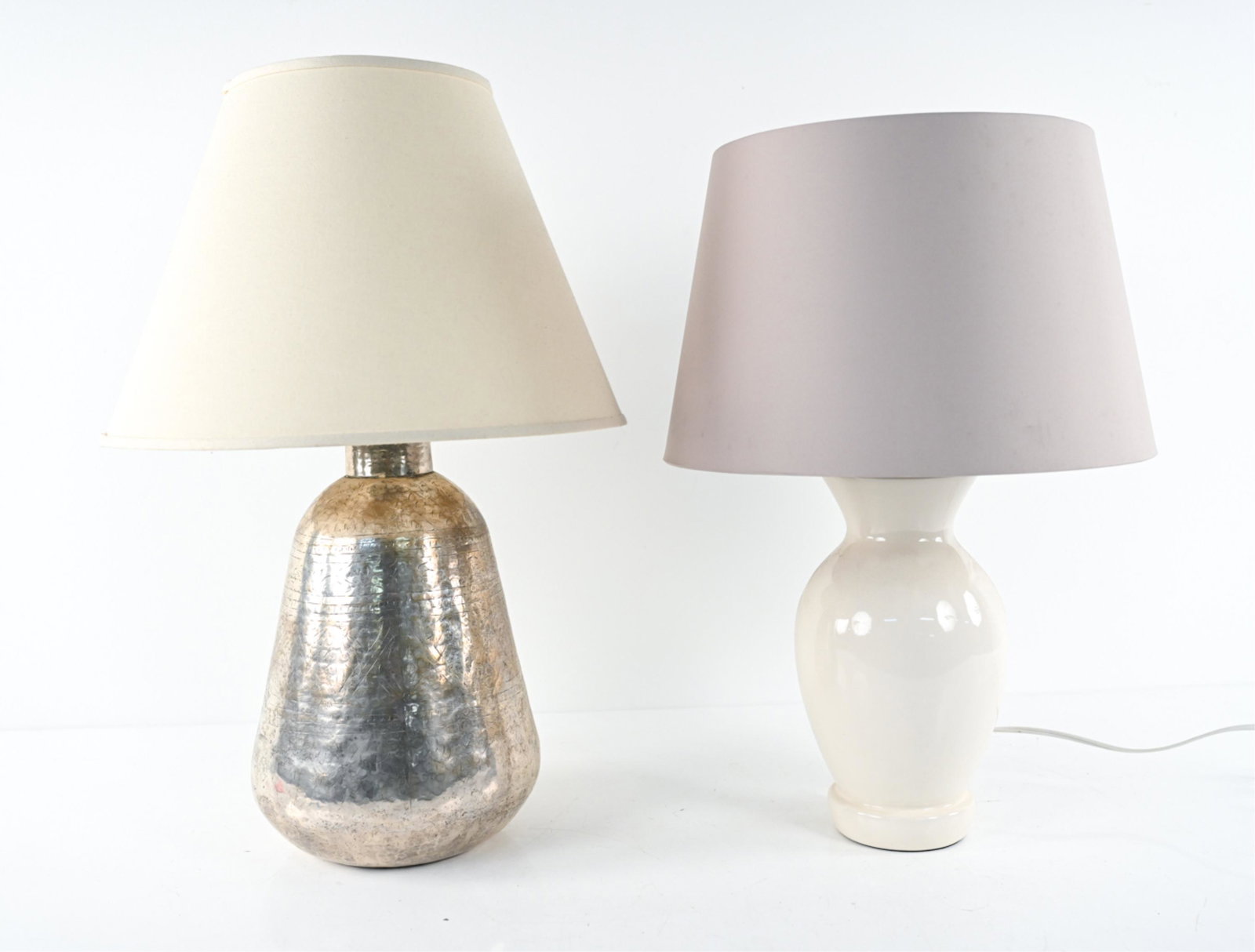 (2) CONTEMPORARY LAMPS; HAMMERED METAL & CERAMIC (1 of 10)