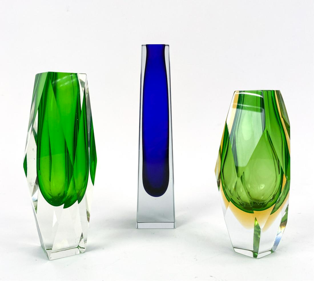 (3) MID-CENTURY MURANO SOMMERSO CRYSTAL VASES (1 of 15)