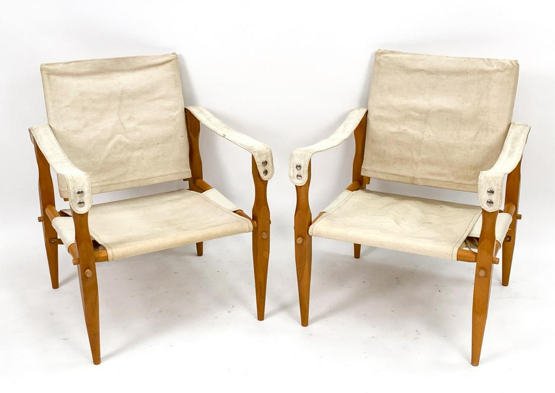 (2) ATTR. ERIK WORTS BEECH SAFARI CHAIRS C.1980 (1 of 15)