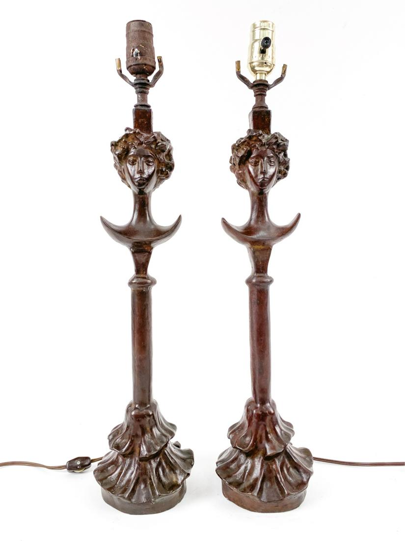 PAIR OF GIACOMETTI-STYLE BRONZE TABLE LAMPS (1 of 18)