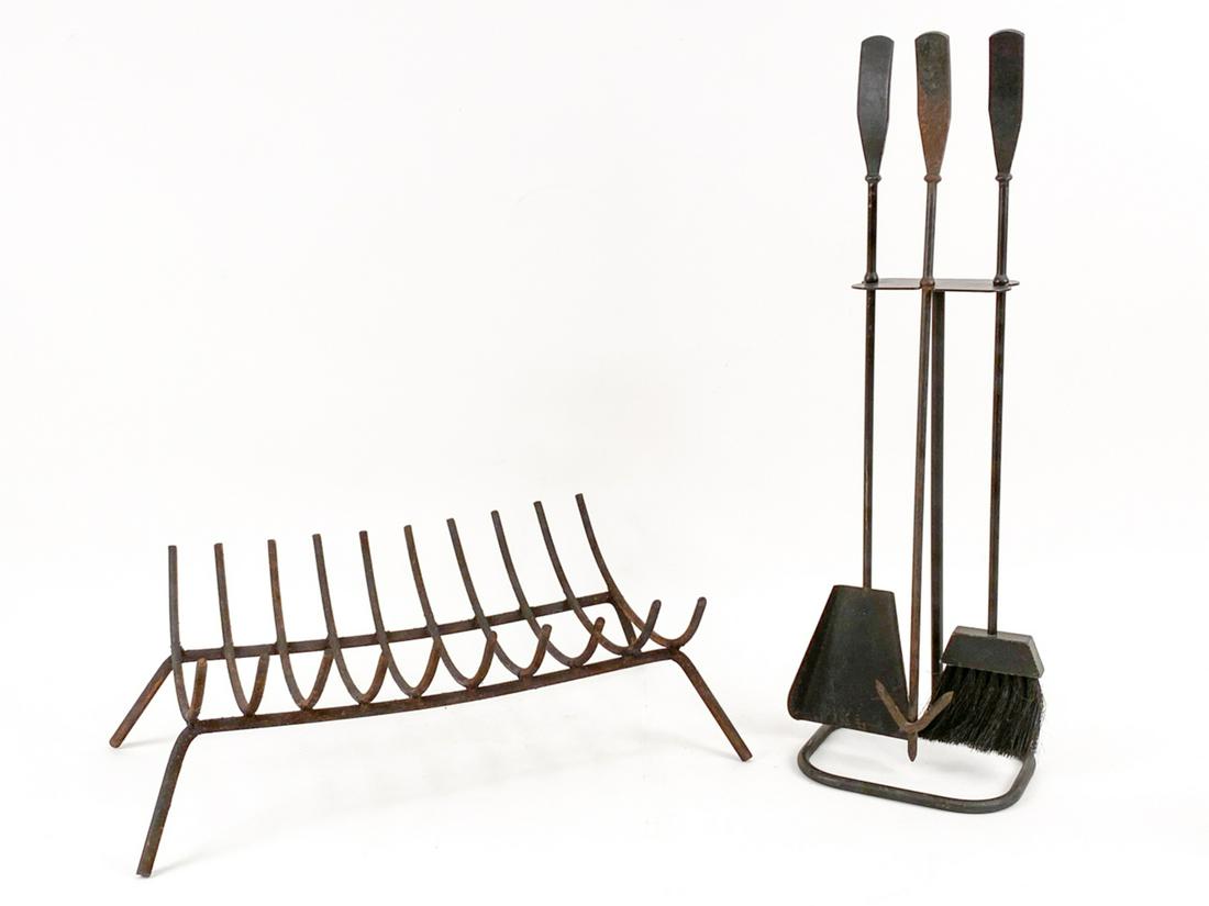 MID-CENTURY FIRE TOOL SET W/ LOG HOLDER (1 of 6)