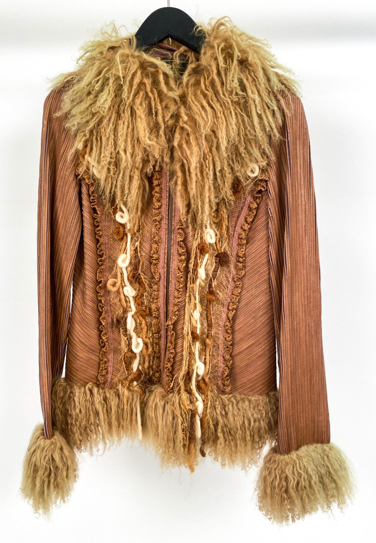 FENDI LEATHER & MONGOLIAN LAMB FUR JACKET, S (1 of 6)