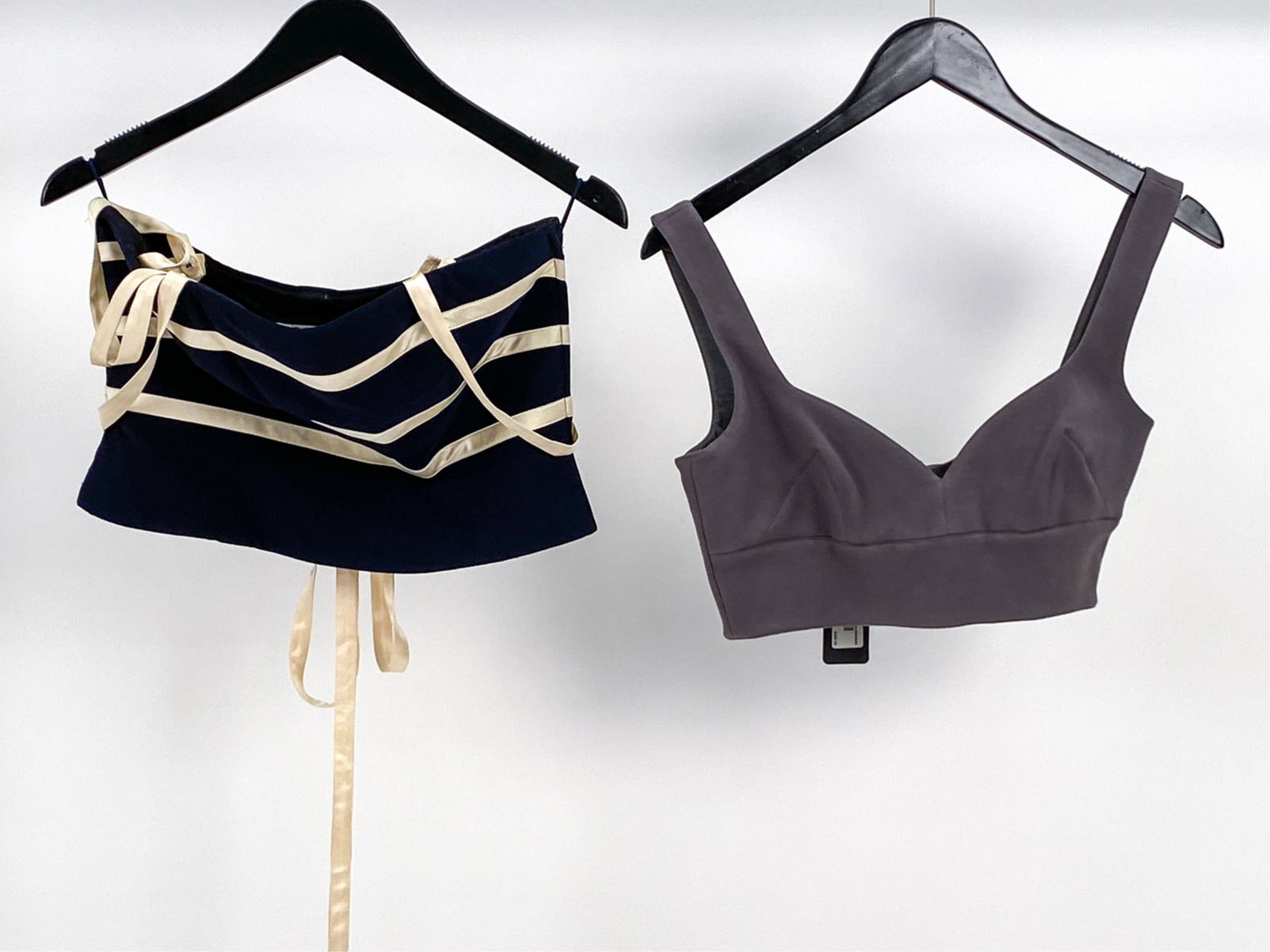 (2) MIU MIU & MOSCHINO COUTURE BUSTIER TOPS: Miu Miu bra top, size 40; and Moschino 1998 couture ribbon bustier, size 44. Condition: In very good vintage/used condition overall; showing few signs of light wear. Presented by Westport Auction in p