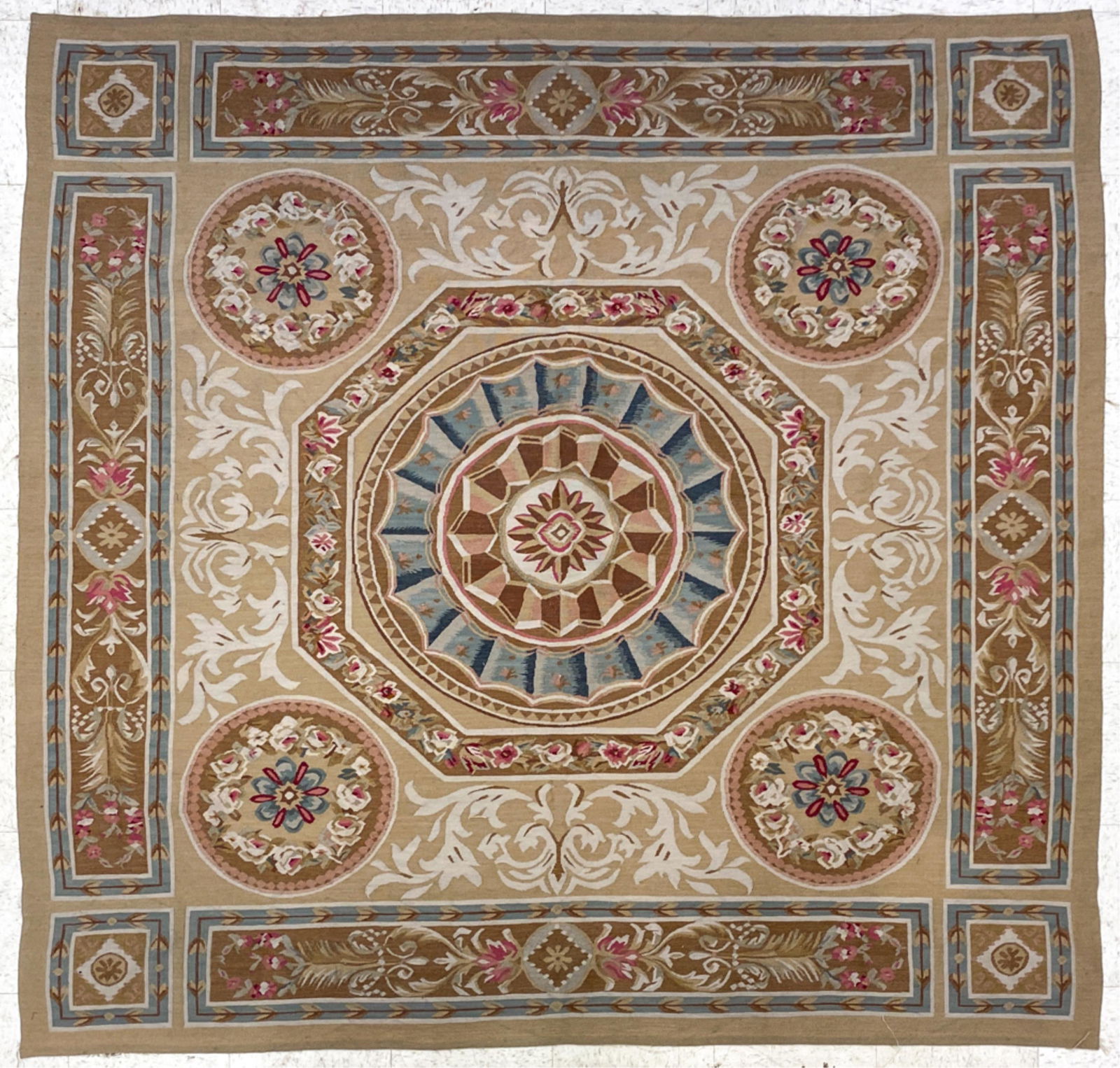 VINTAGE AUBUSSON-STYLE FLAT WEAVE RUG (1 of 9)