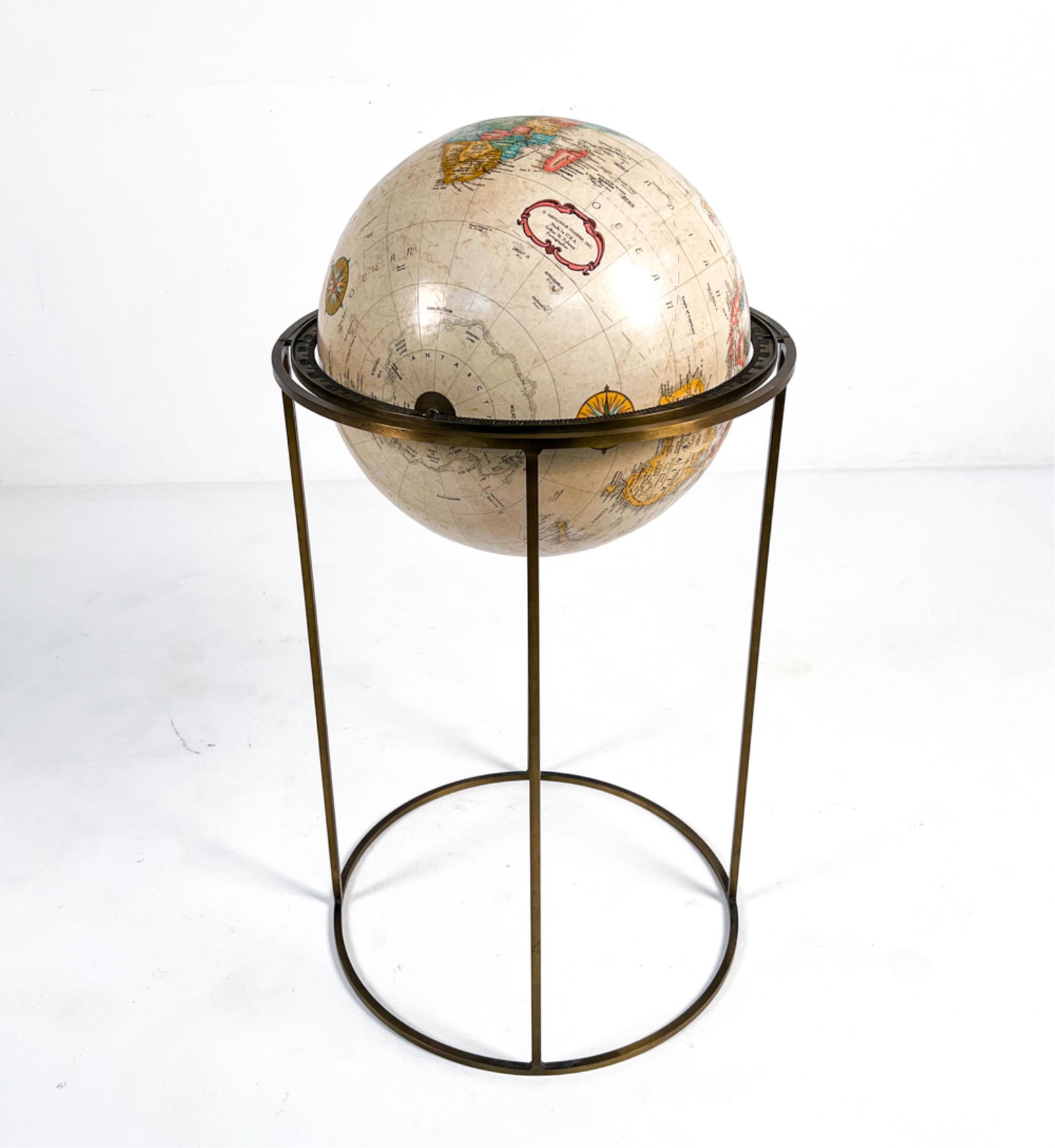 VINTAGE REPLOGLE STANDING GLOBE W/ BRASS BASE (1 of 10)