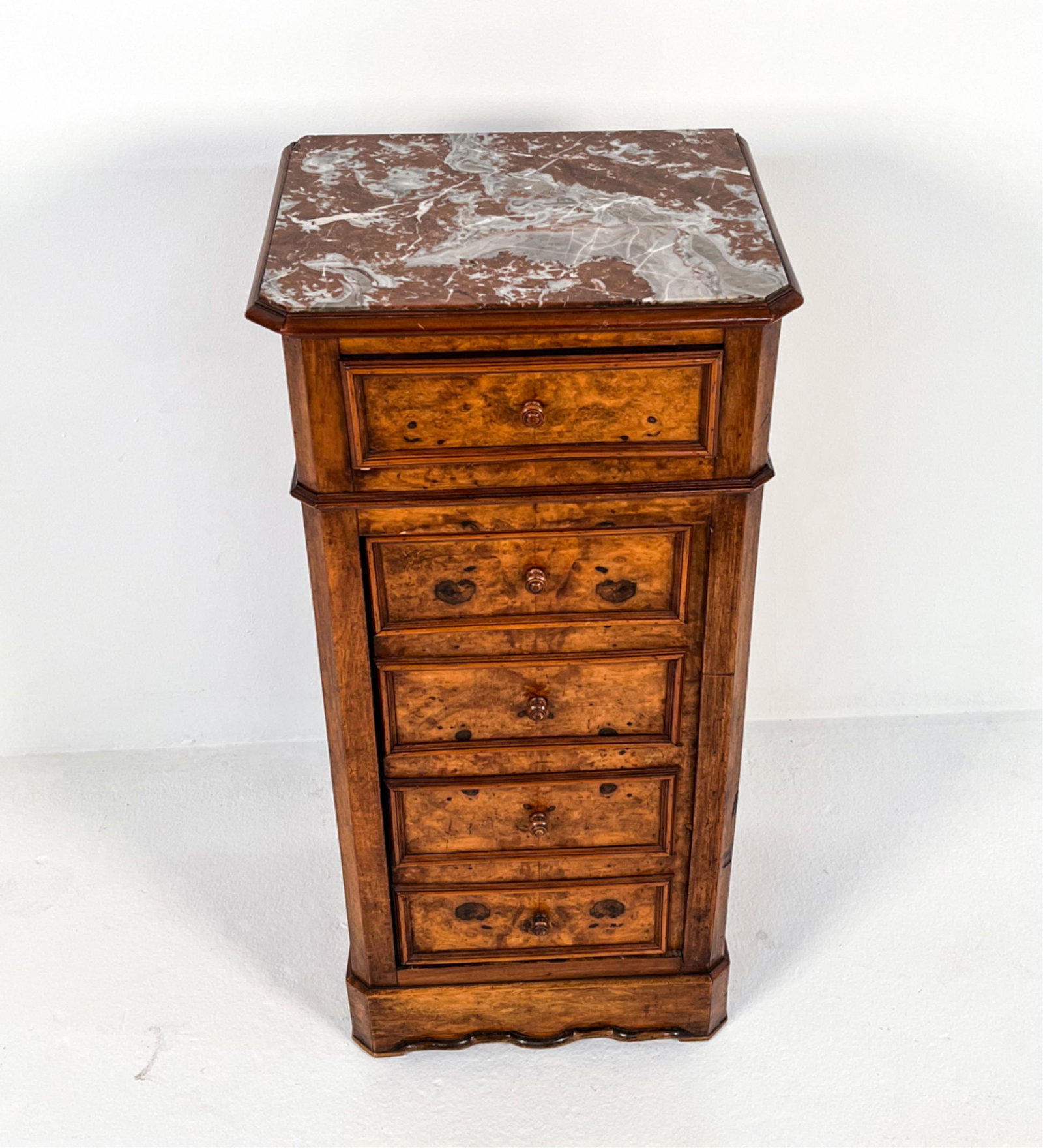ANTIQUE FRENCH MARBLE-TOP BURLWOOD NIGHTSTAND (1 of 10)
