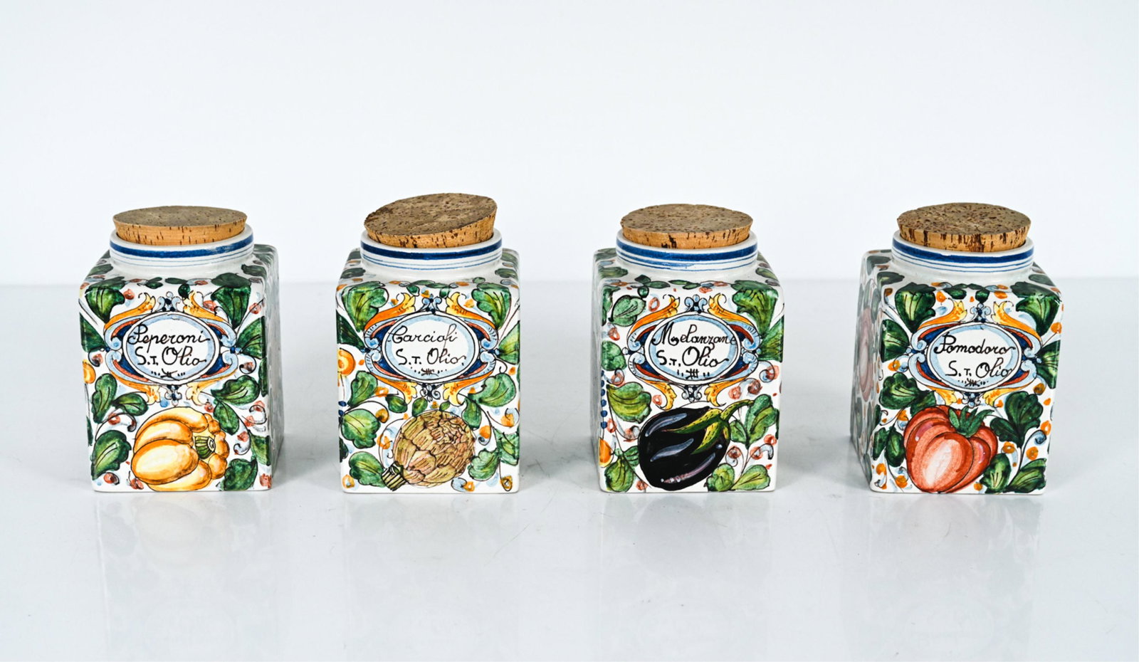 (4) ITALIAN PAINTED CERAMIC KITCHEN CANISTERS (1 of 10)
