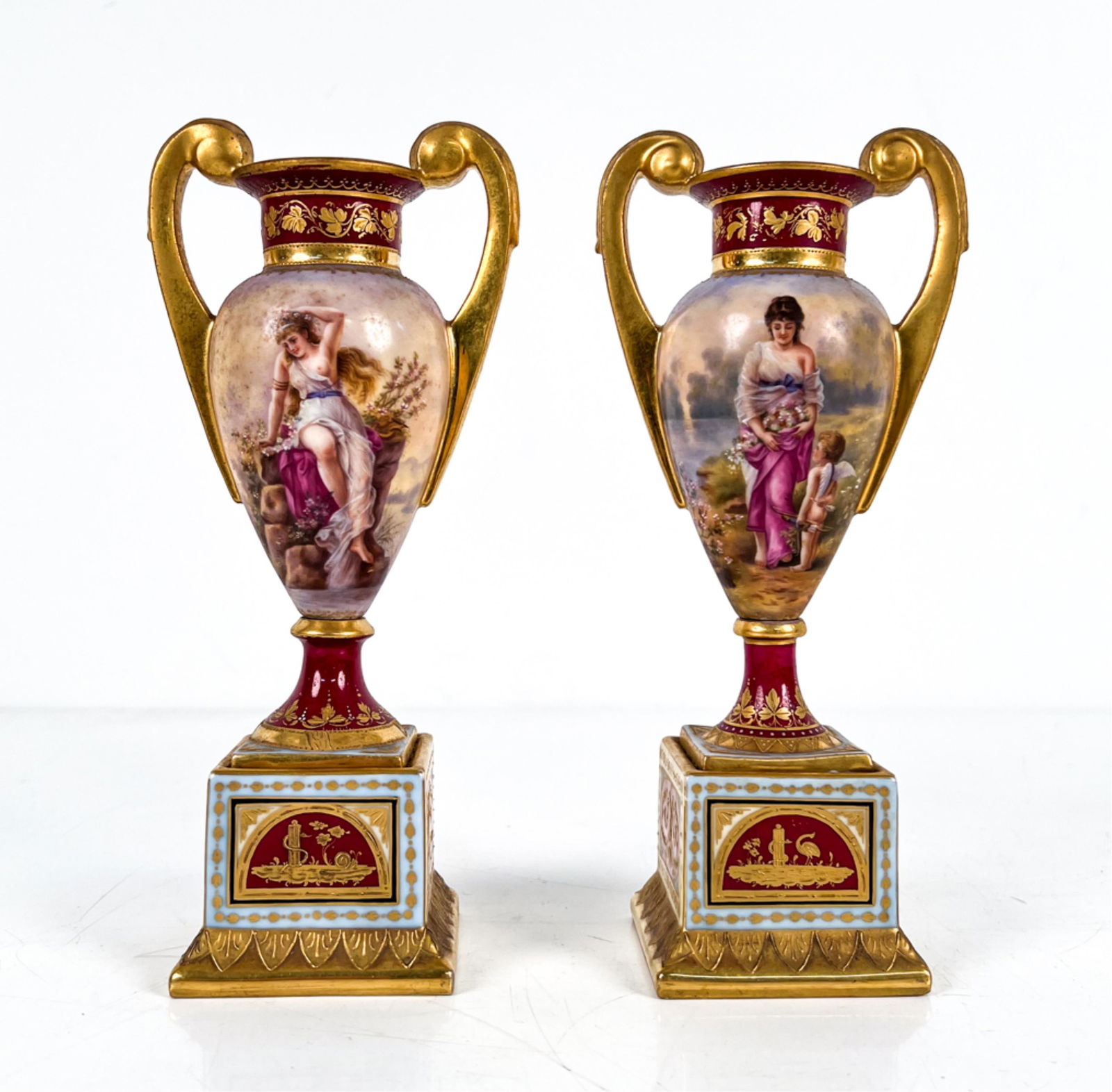 PAIR OF DIMINUTIVE ROYAL VIENNA PEDESTAL URNS (1 of 13)