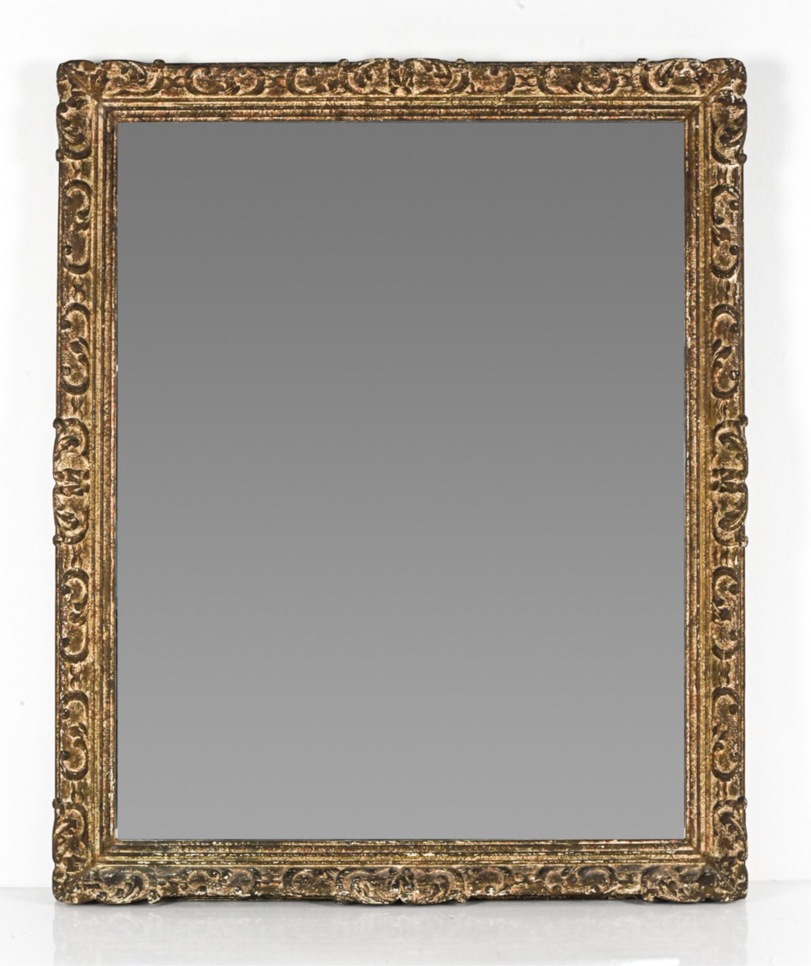 ANTIQUE CARVED WALL MIRROR IN DISTRESSED FINISH (1 of 7)