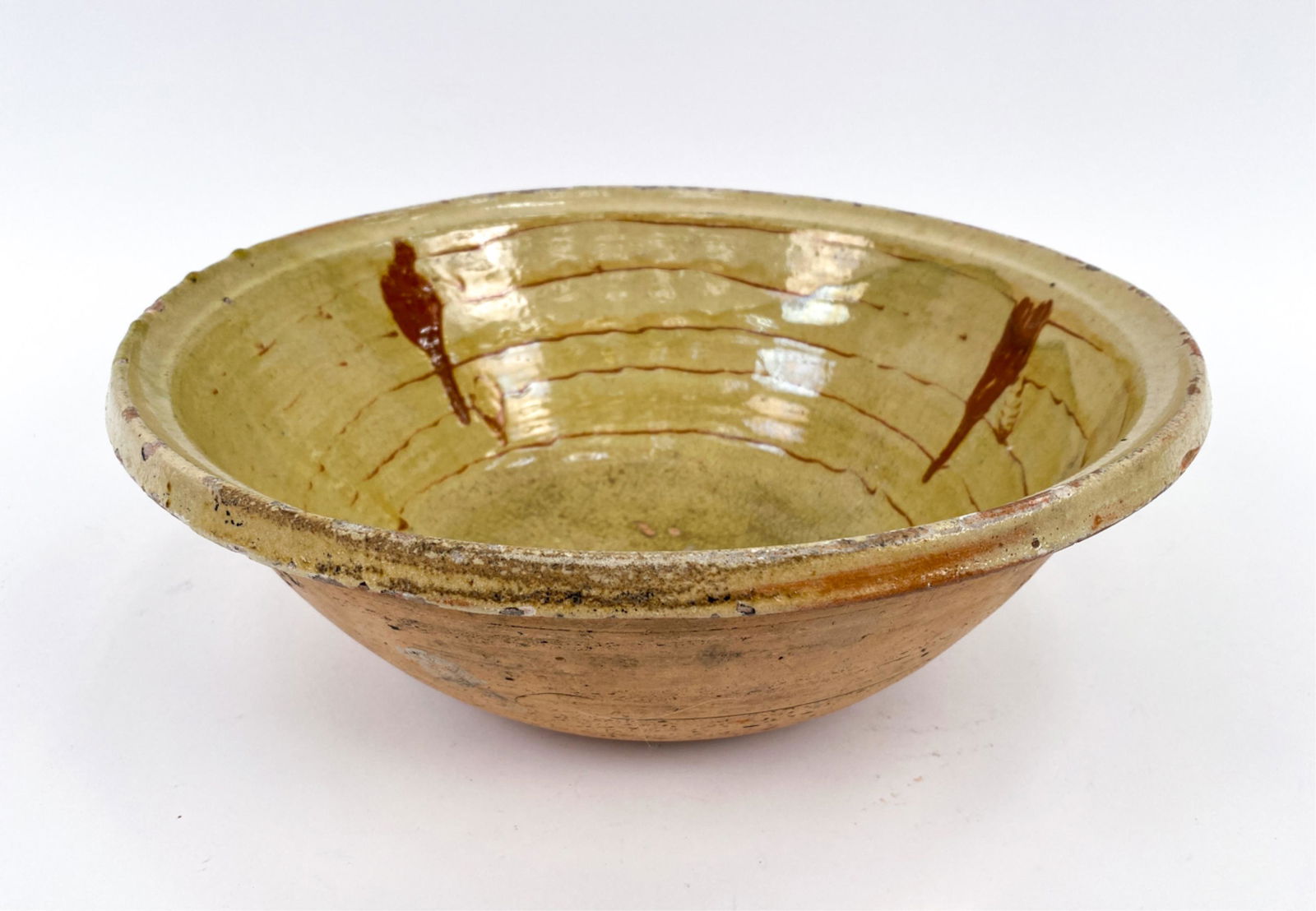 LARGE 19TH C. FRENCH ANTIQUE POTTERY SERVING BOWL (1 of 9)