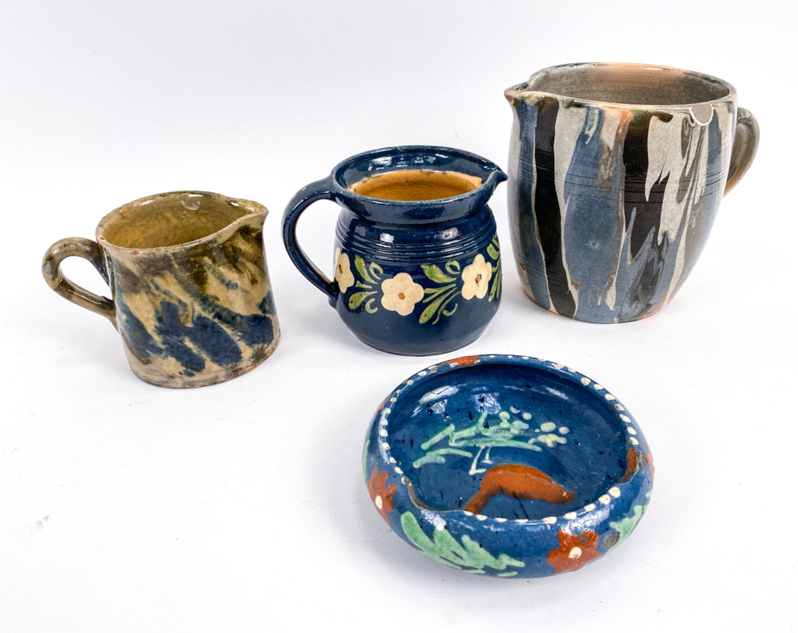 (3) BLUE POTTERY ALSACE PITCHERS & PLATE (1 of 20)