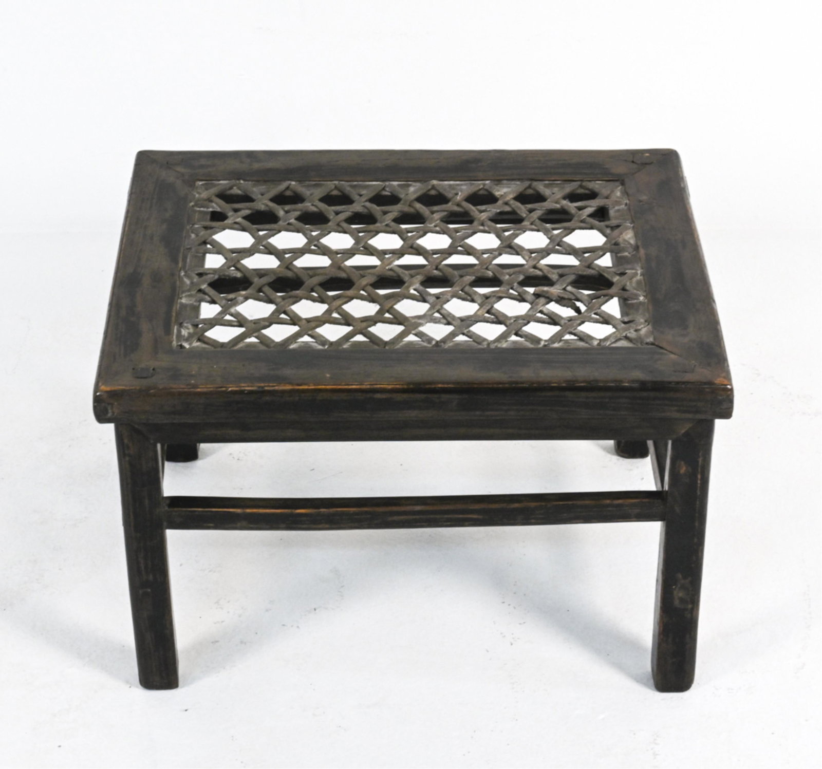 ANTIQUE CHINESE ELM WOOD & WOVEN HIDE FOOTSTOOL (1 of 14)