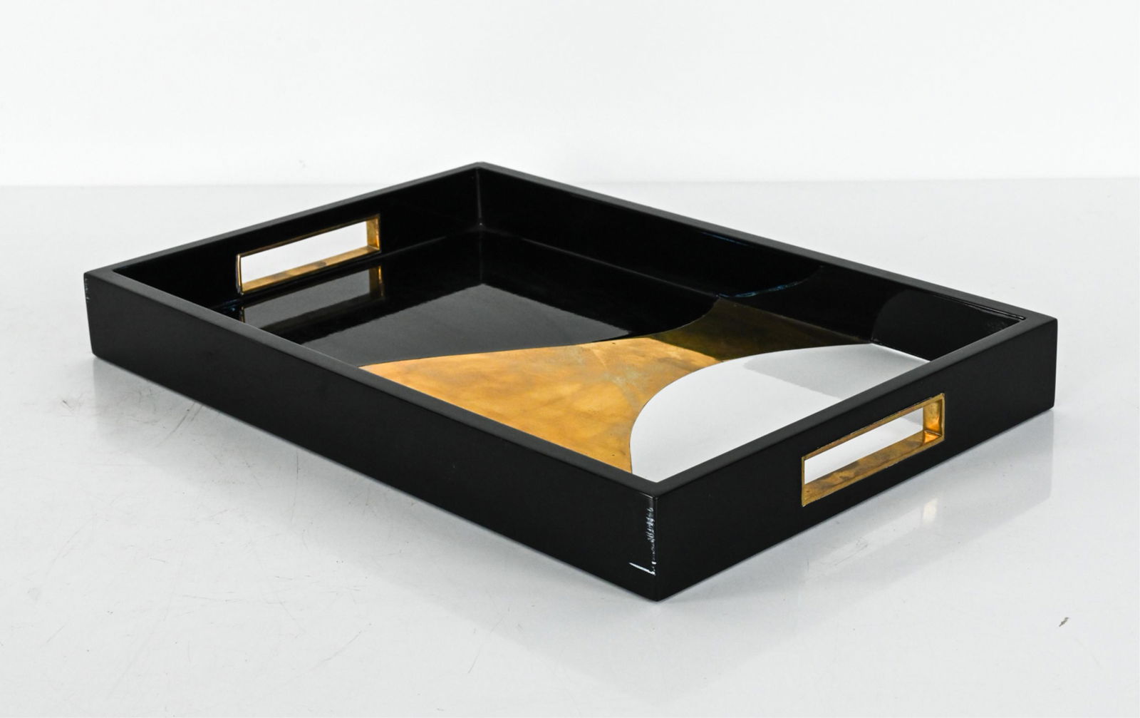 CONTEMPORARY LACQUER & BRASS WAVE SERVING TRAY (1 of 10)