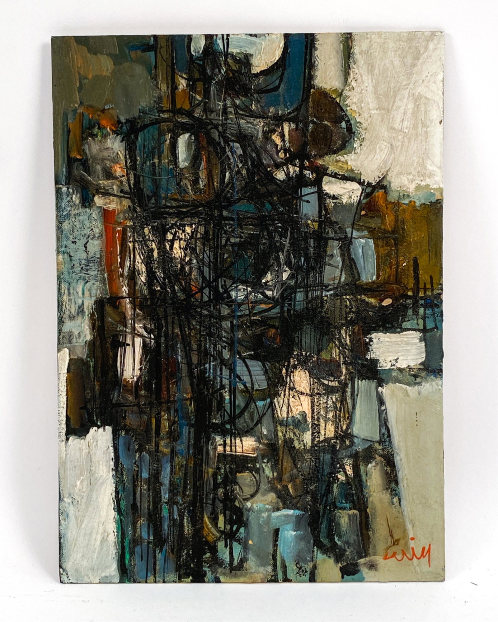 MID-CENTURY ABSTRACT OIL ON CANVAS BOARD (1 of 7)